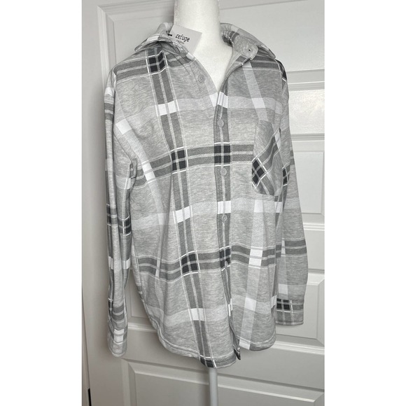 Refuge Athletics NWT New Gray White Button Up Long Sleeve Woman’s Relaxed S - Picture 7 of 7